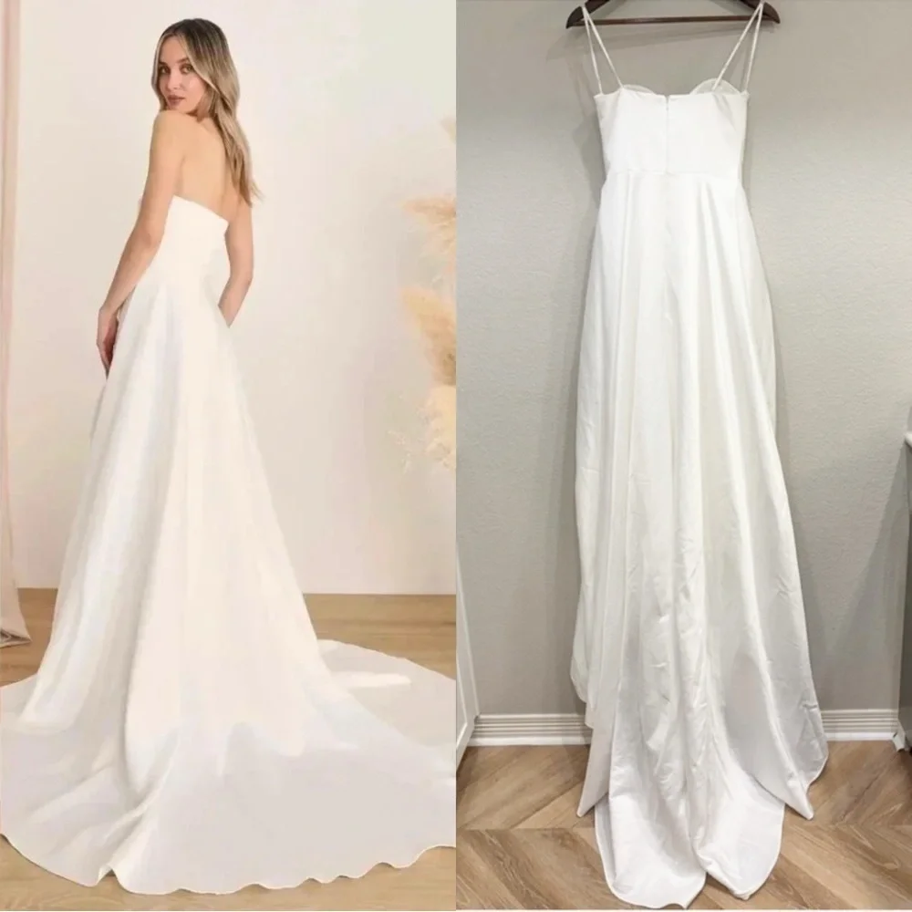 Sz 8 NWOT Lulus Lifetime of Love White Satin Strapless A-Line Gown‎